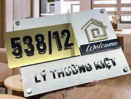 Bảng số nhà inox 3D chữ nổi nền vàng gương họa tiết Welcome cao cấp
