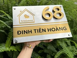Bảng số nhà inox bạc vàng chữ nổi 3D icon welcome hiện đại nhìn thẳng mặt trước