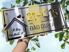 Bảng số nhà inox khắc ăn mòn chữ vàng họa tiết ngôi nhà slogan cá tính Bảng Hiệu Vàng