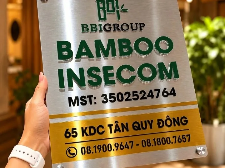 Làm bảng công ty quận 7 inox hairline phối vàng tại KDC Tân Quy Đông Bảng công ty inox hairline phối inox vàng đồng chữ nổi inox tại KDC Tân Quy Đông quận 7 TPHCM