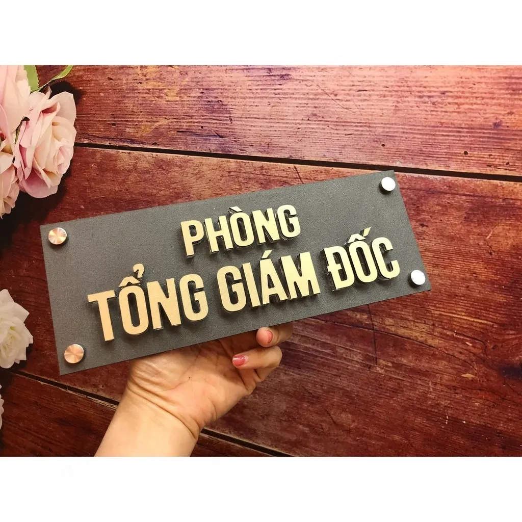 bảng tên phòng giám đốc inox 304 vàng chữ nổi 3D sang trọng