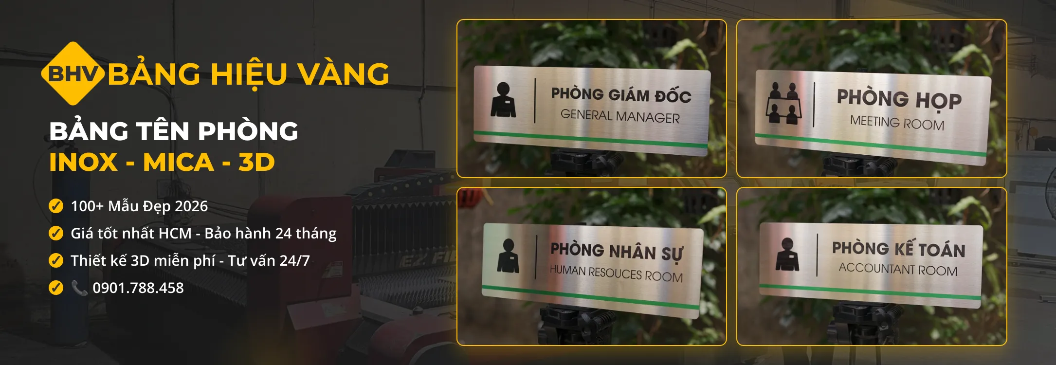 Bảng Tên Phòng Văn Phòng Inox, Mica, Chữ Nổi 3D | Bảng Hiệu Vàng